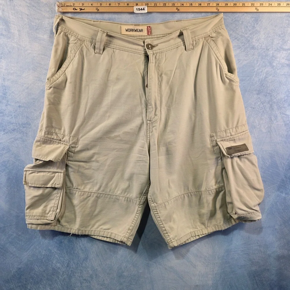 Levis Workwear‎ Mens Khaki Cargo Shorts Size 36 Tan Cotton Utility Multi Pocket